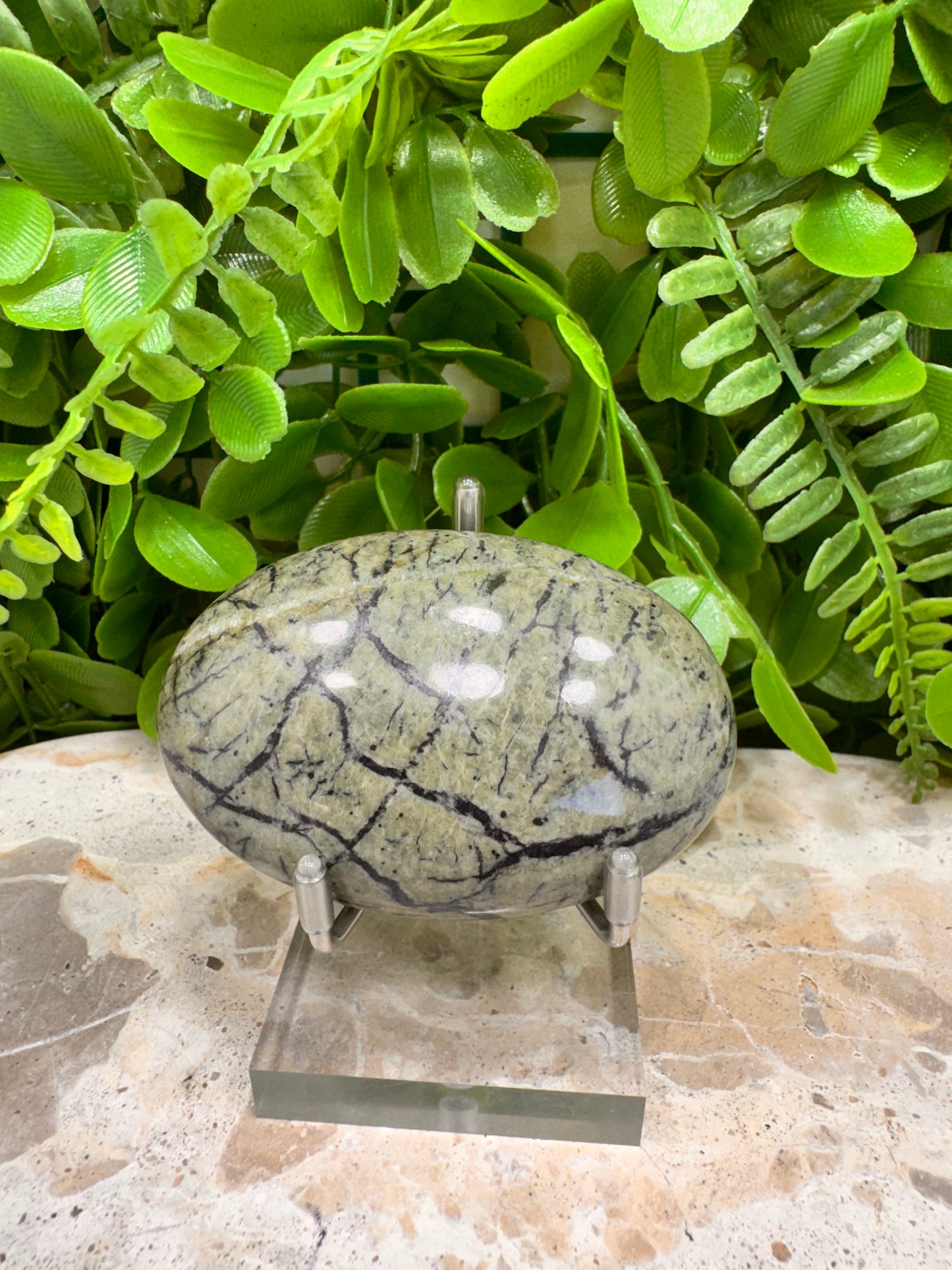 Black Vein Serpentine Palm Stone  136g