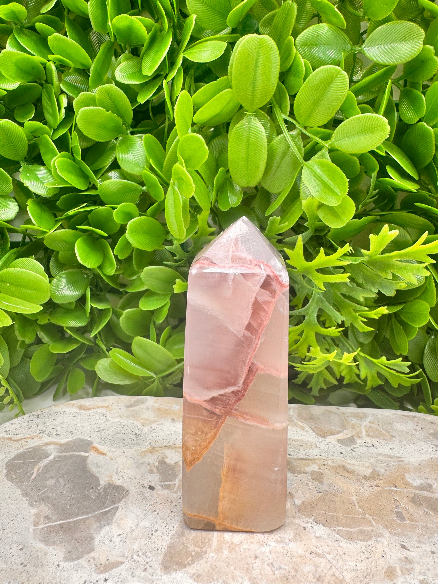 Rose Calcite with Agate Tower 272g
