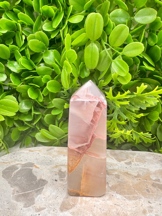 Rose Calcite with Agate Tower 272g
