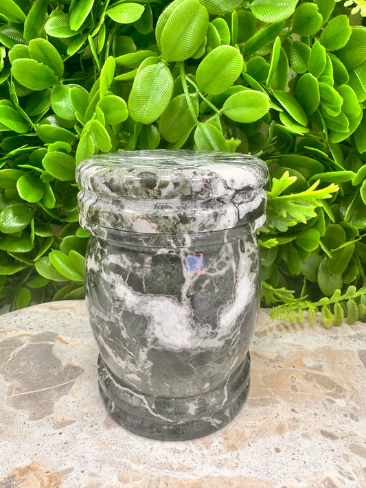 Black Zebra Jasper Jar with lid 512g