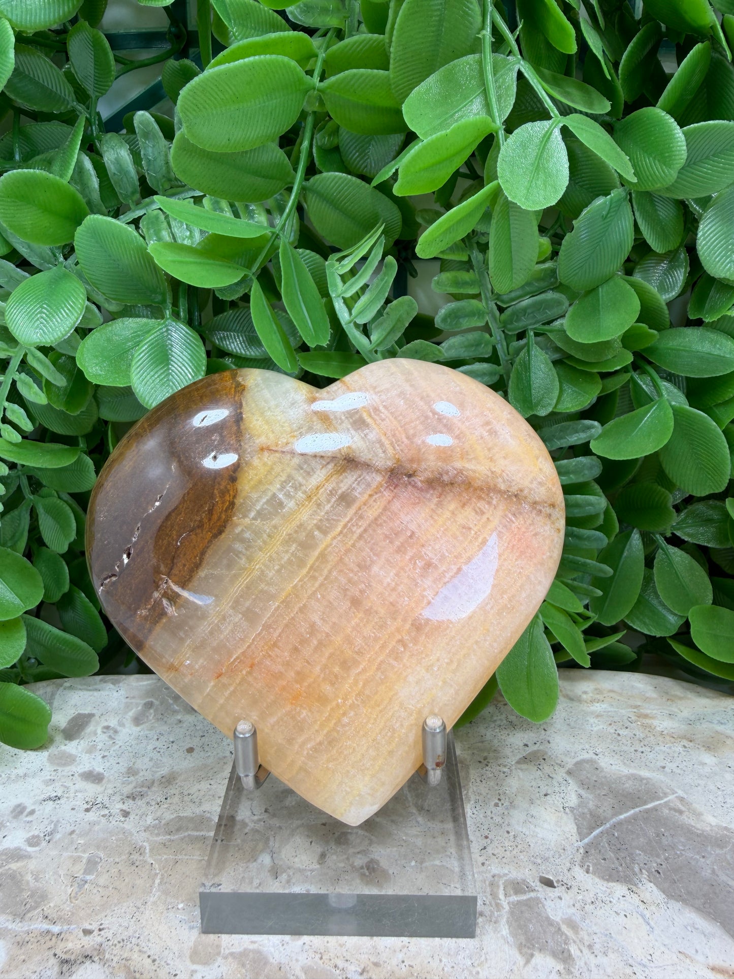 Peach Banded Calcite Heart 250g
