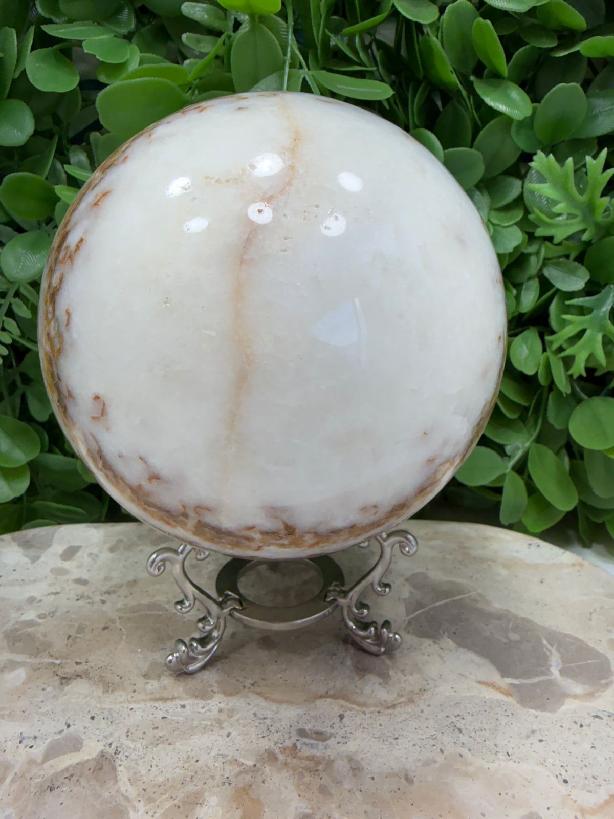 Dendritic Silky White Calcite Sphere 2472g | Calm • Clarity • Balance