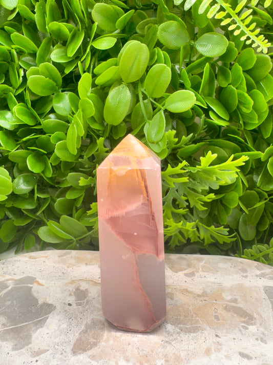Rose Calcite with Agate Tower 292g