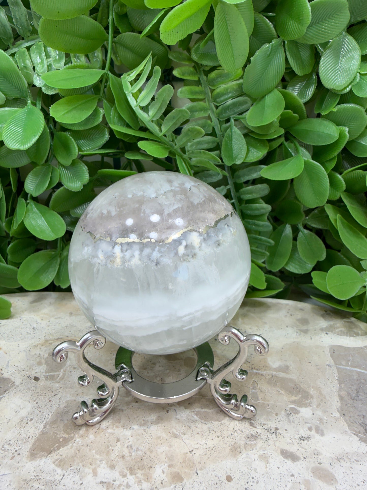 White Fluorite with Pyrite Sphere 394g