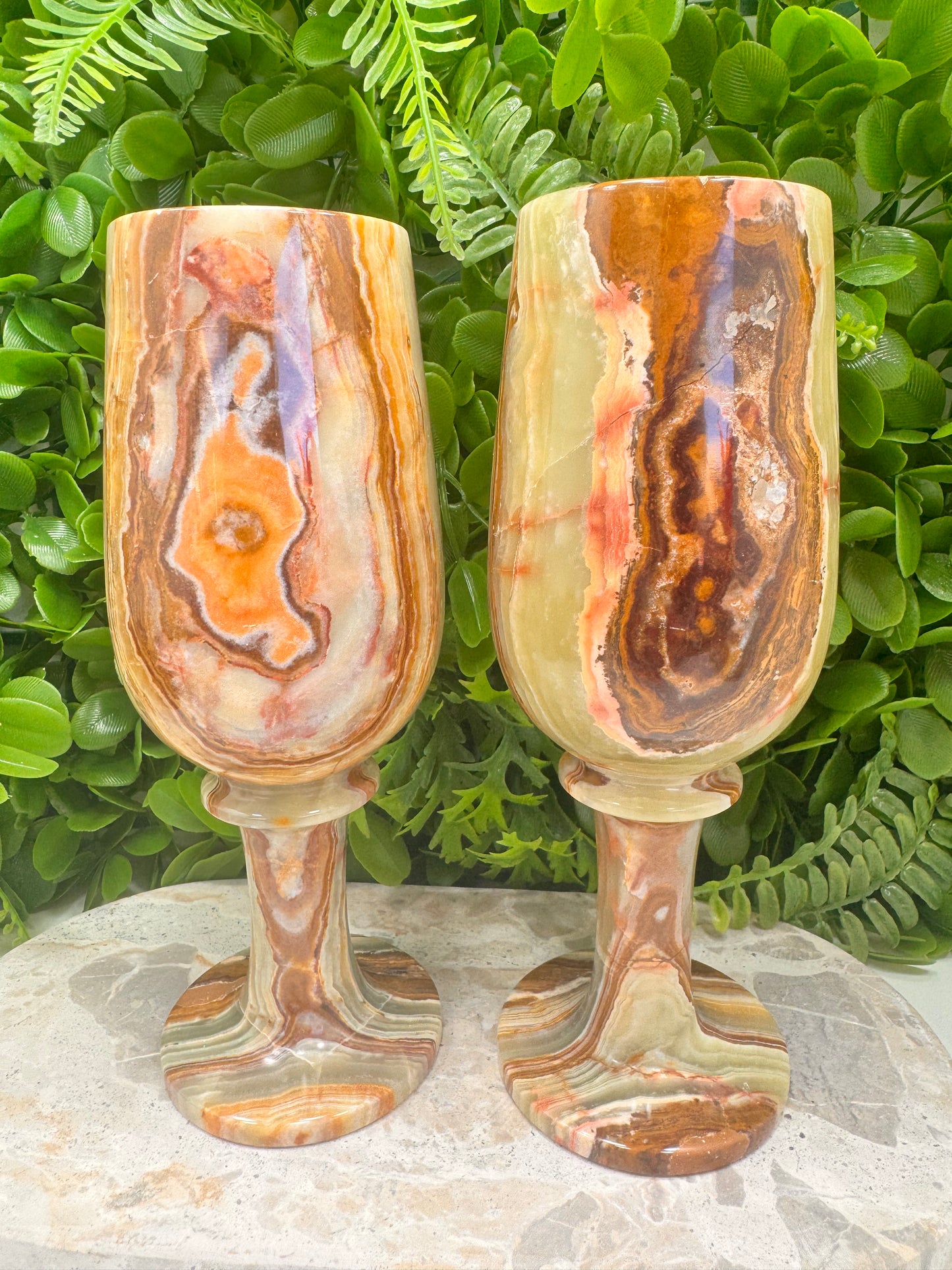 Green Banded Onyx Goblet Set 2 pce 1016g