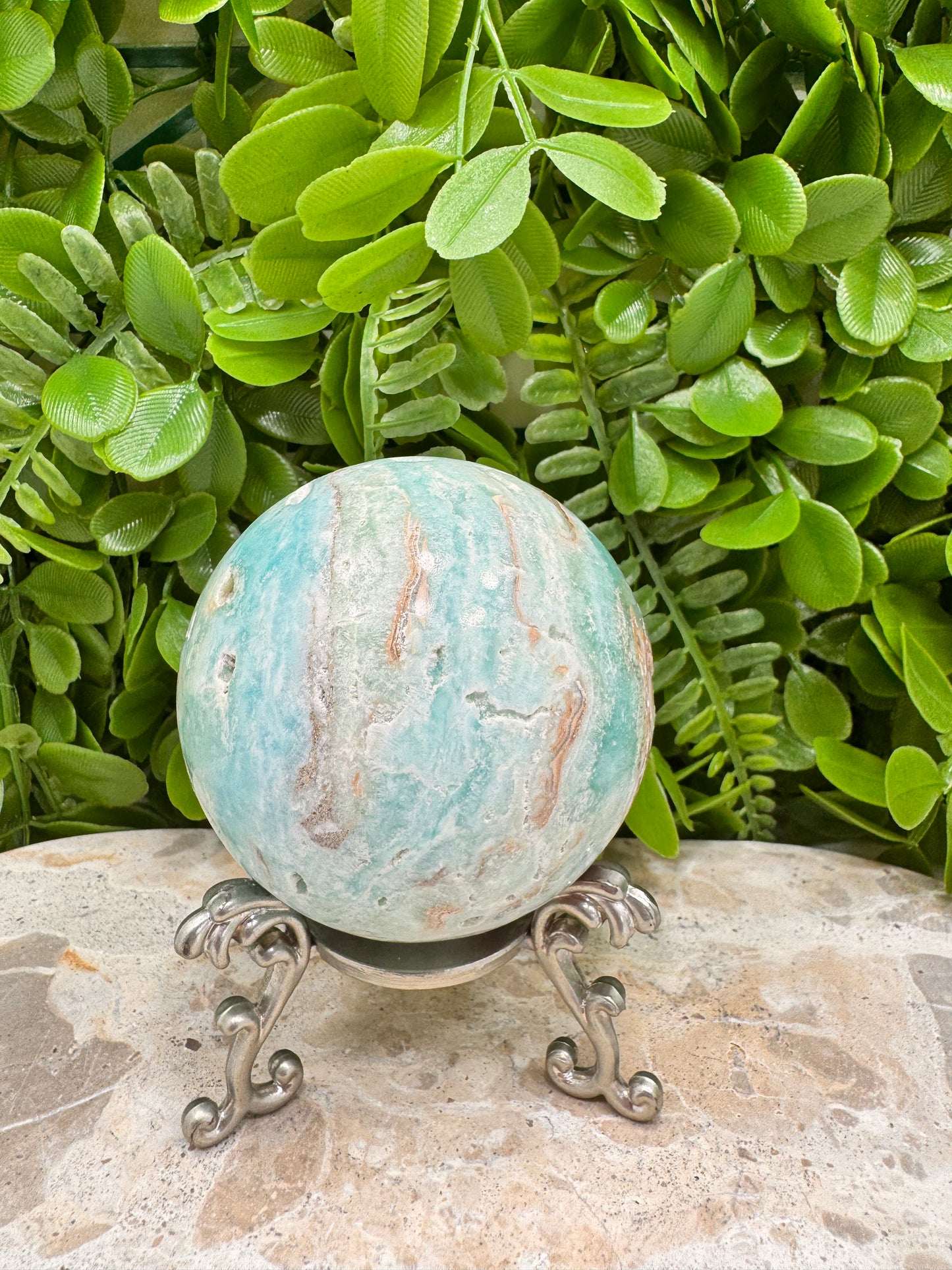 Blue Aragonite Sphere 488g