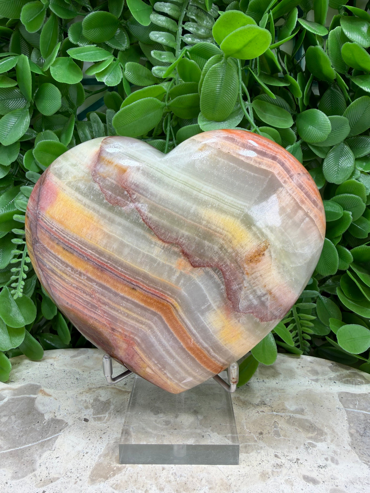 Peach Banded Calcite Heart | Positivity • Comfort • Harmony