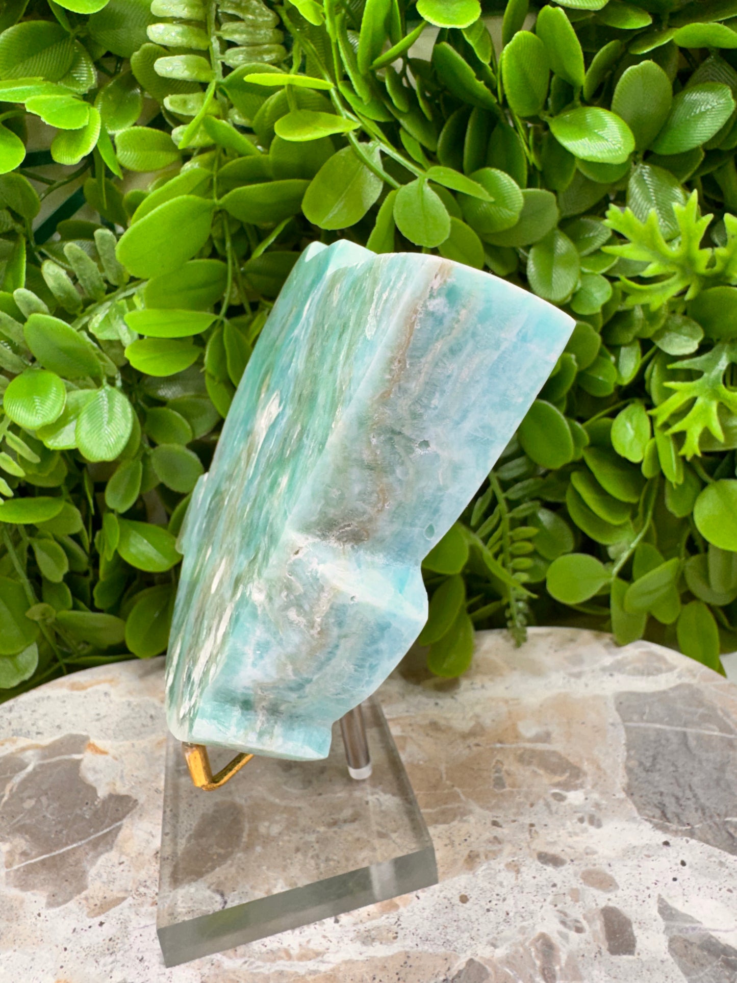 Blue Aragonite Leaf Bowl 614g