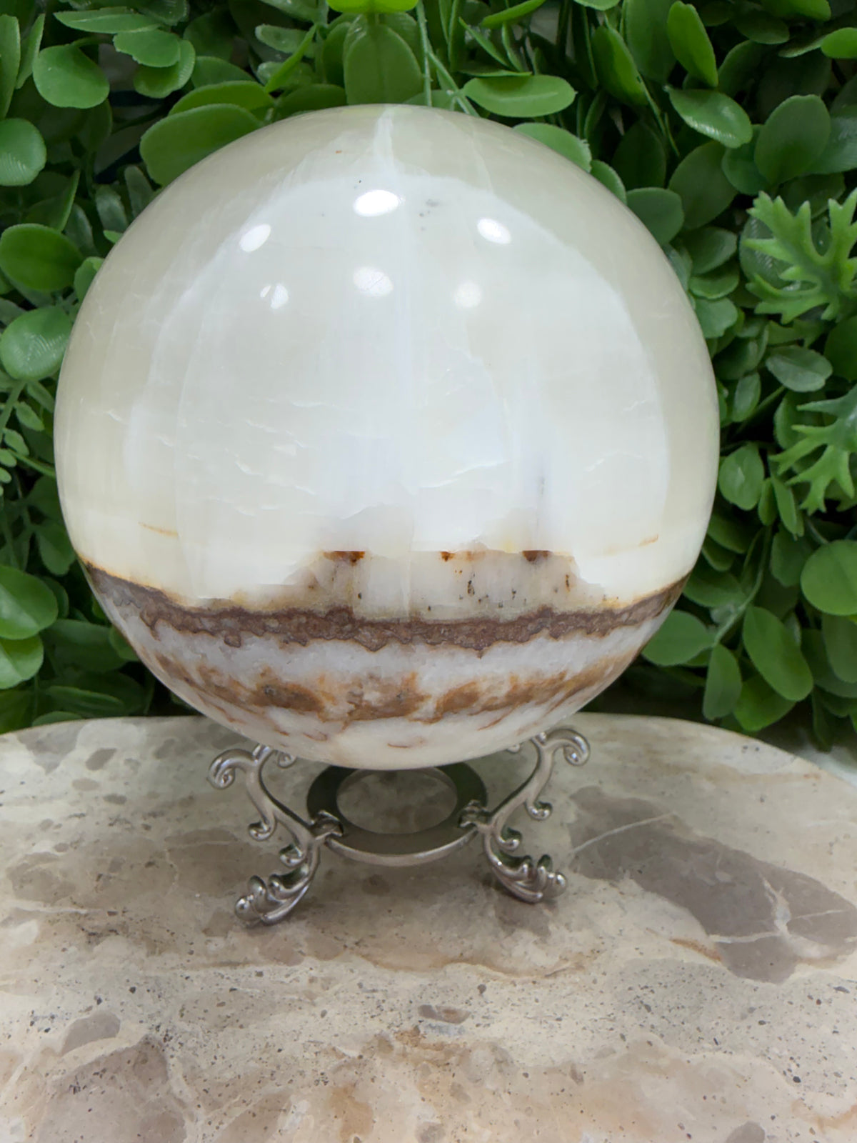Dendritic Silky White Calcite Sphere 2472g | Calm • Clarity • Balance