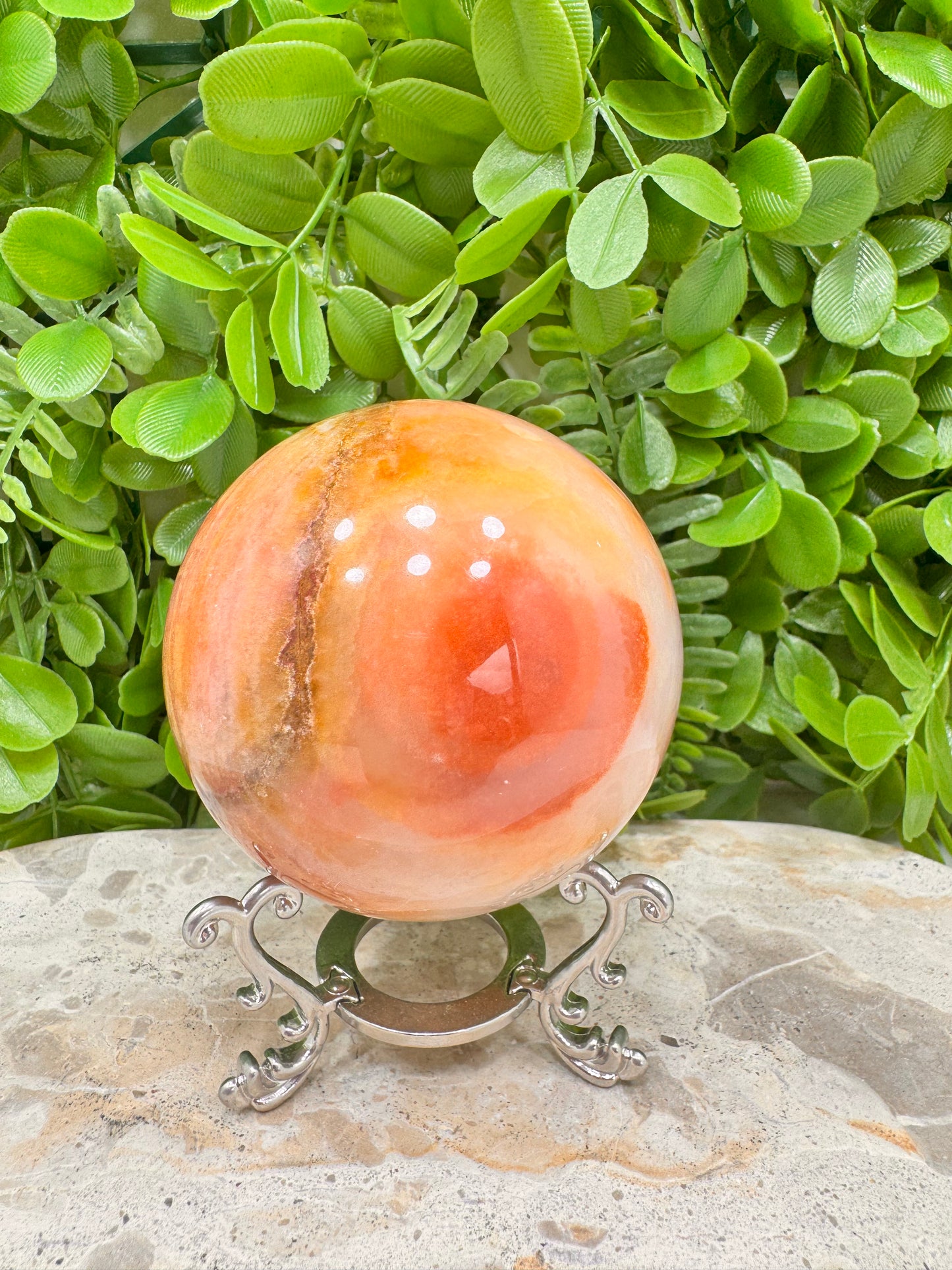 Peach Banded Calcite Sphere 640g