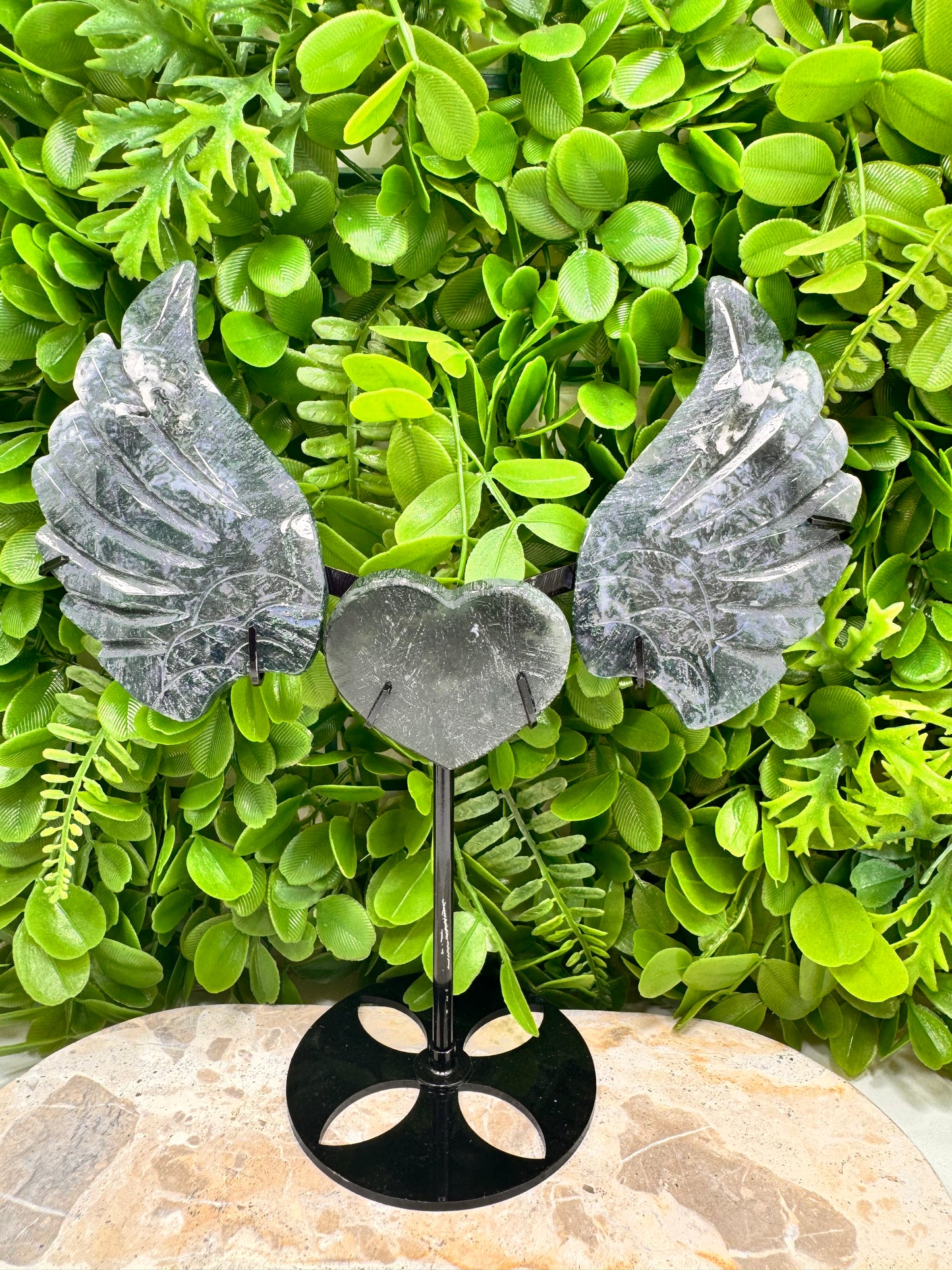 Moss Agate Heart Wings 448g