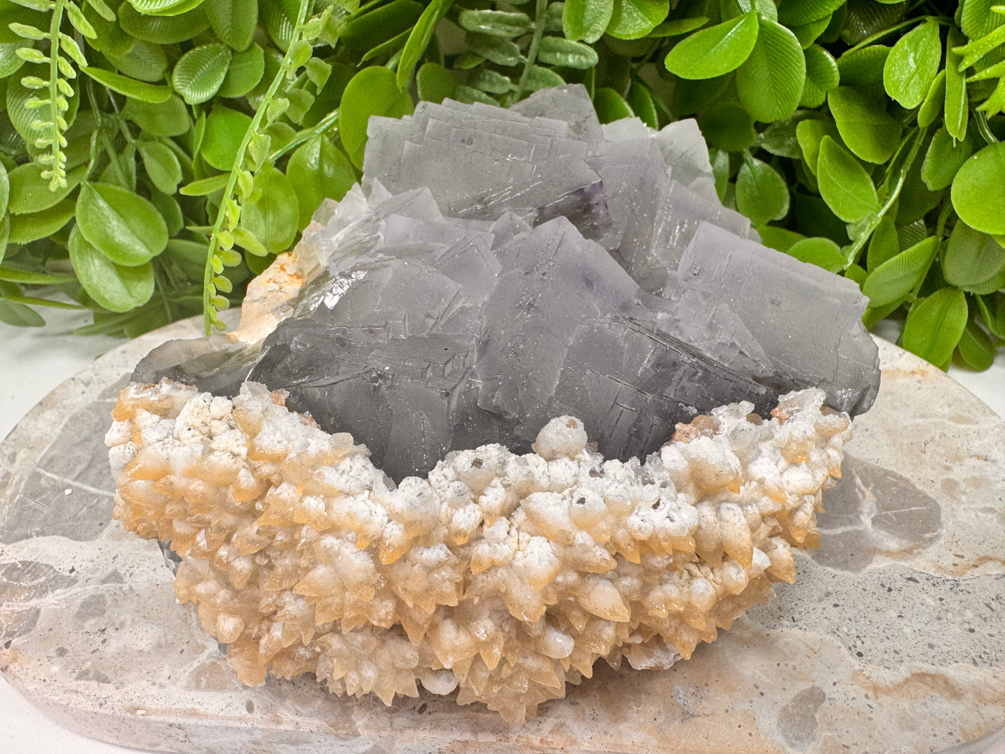 Blue Cubed Fluorite And Dog Tooth Specimen 1640g