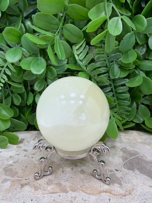 Silky White Calcite Sphere 432g