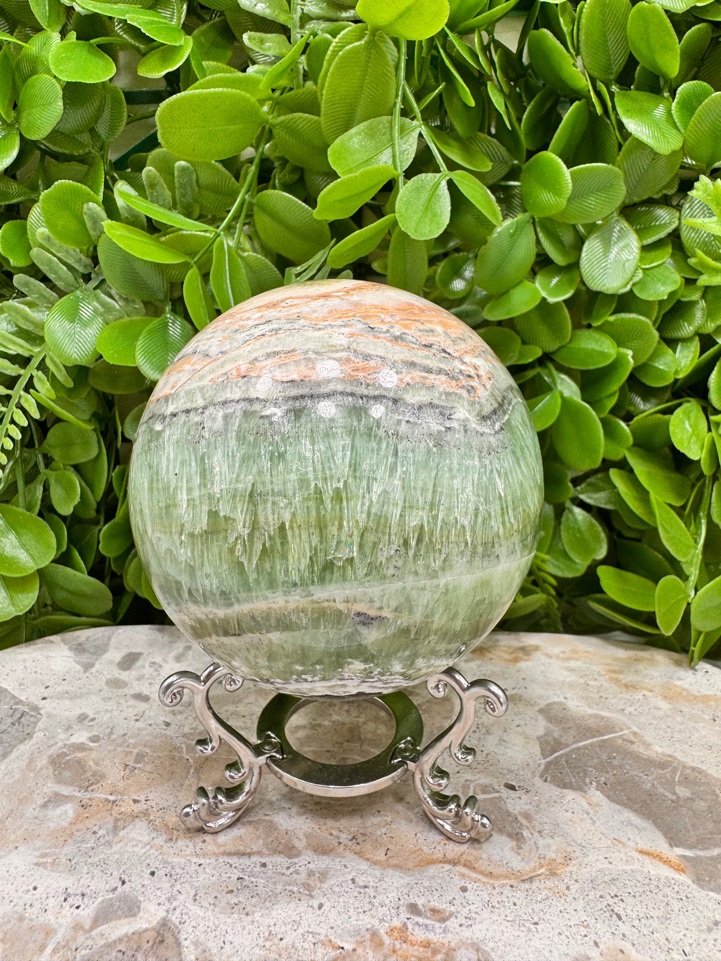 Emerald Kiwi Calcite Sphere 948g
