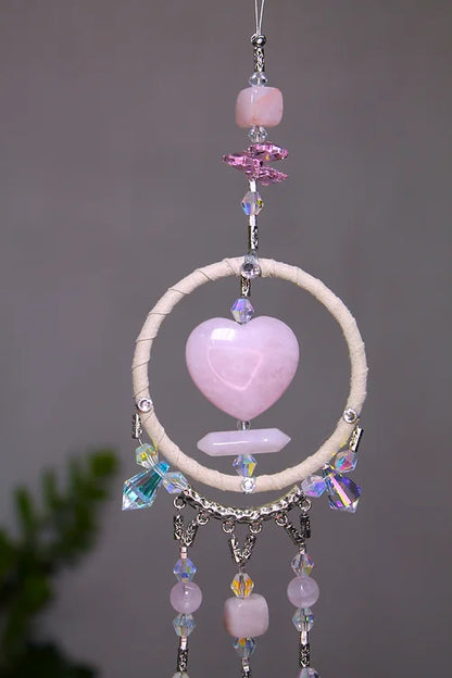 Rose Quartz Ring Heart Hanger Mandala App 40cm