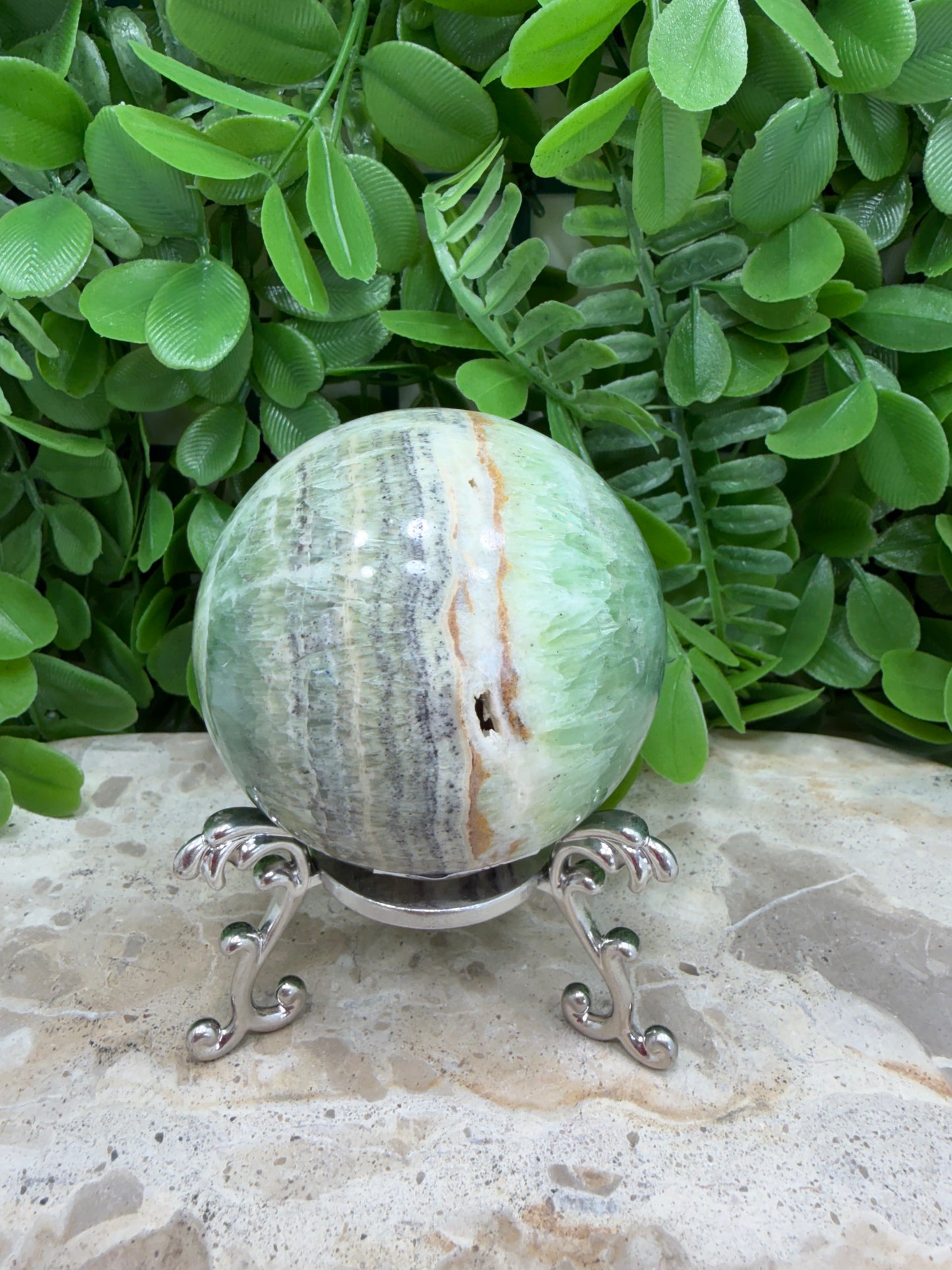 Emerald Kiwi Calcite Sphere 382g