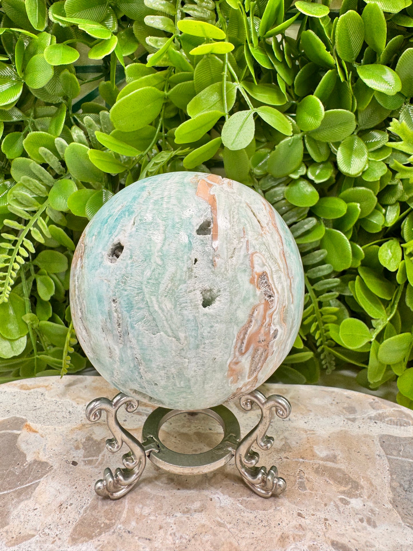 Blue Aragonite Sphere 834g