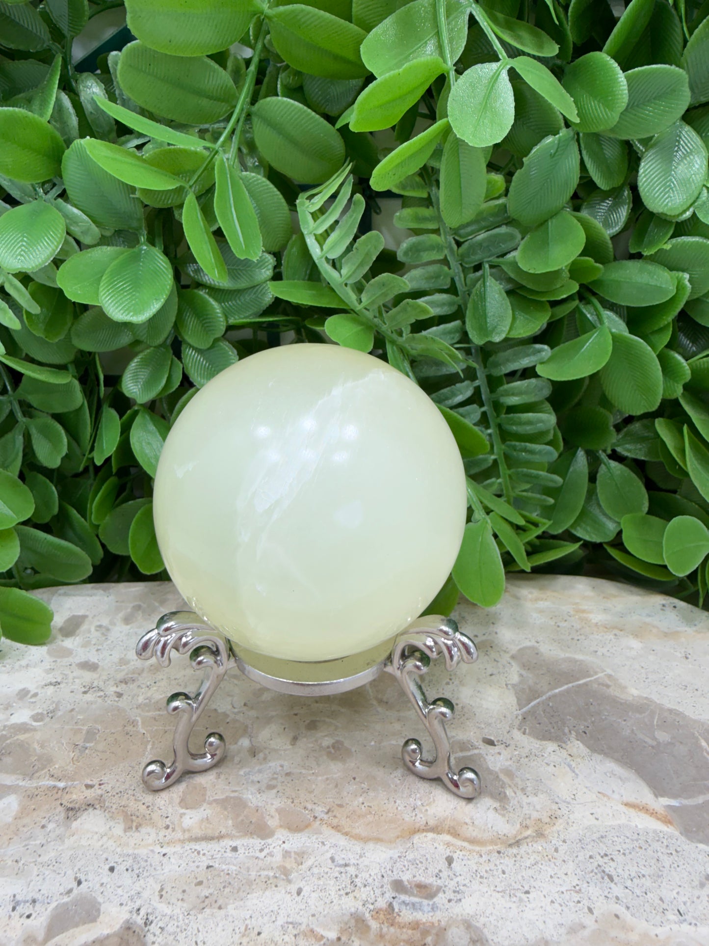 Silky White Calcite Sphere 392g
