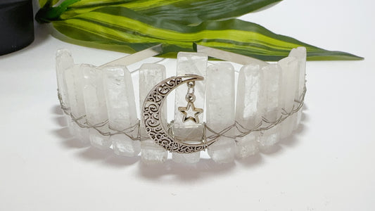 Clear Quartz with Moon and Star Tiara