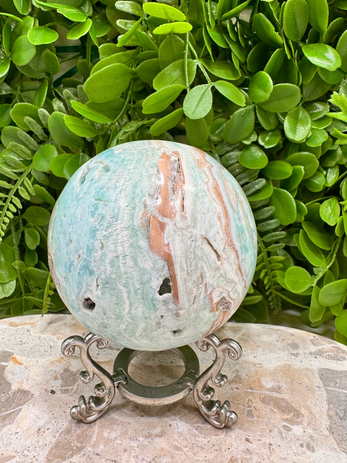 Blue Aragonite Sphere 834g