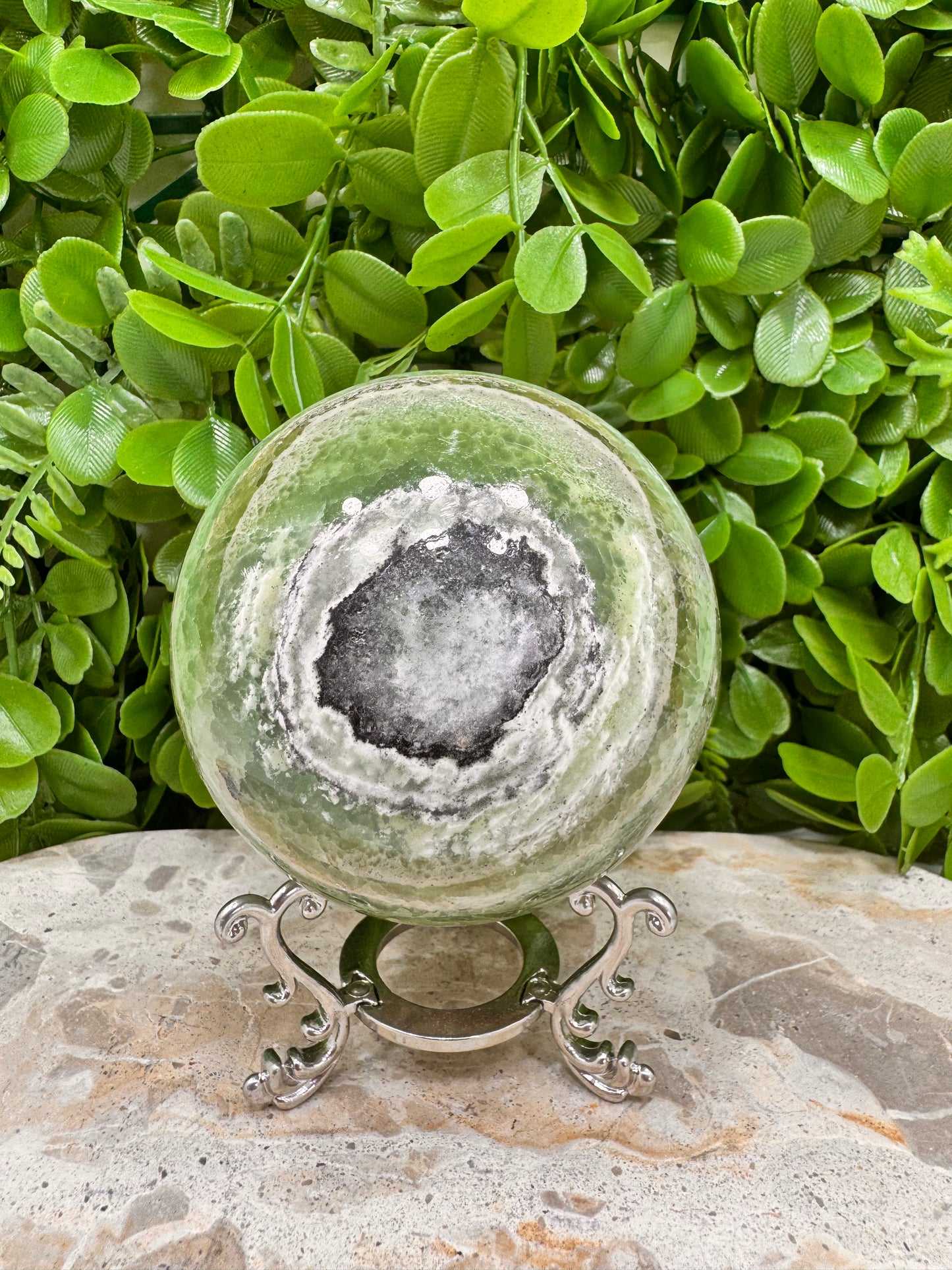 Emerald Kiwi Calcite Sphere 948g