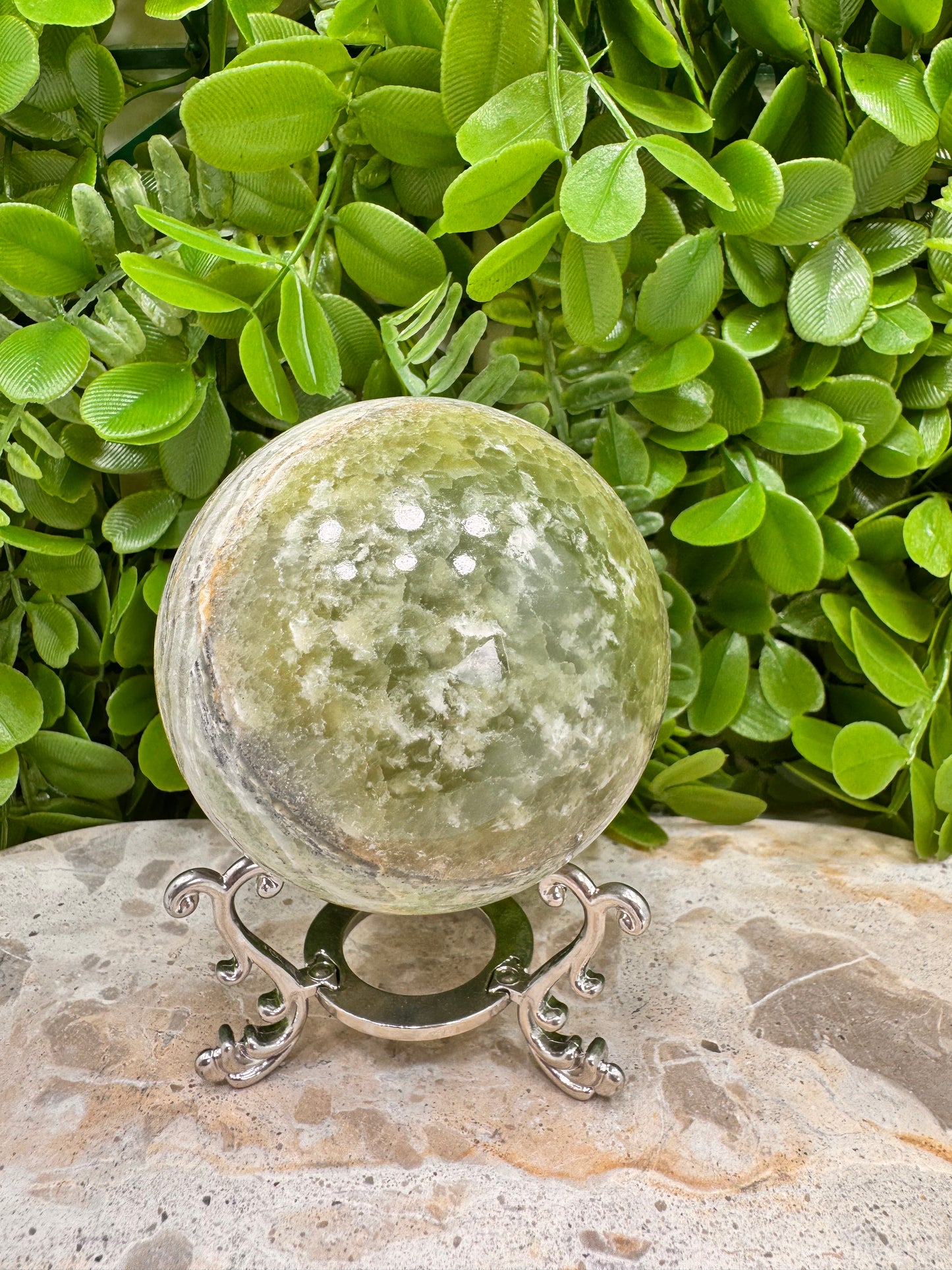 Emerald Kiwi Calcite Sphere 662g