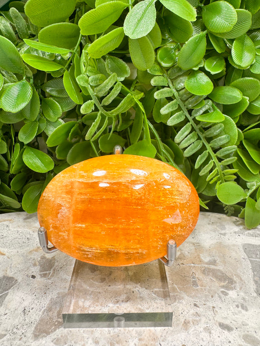 Crystallised Orange Calcite Palm Stone 122g