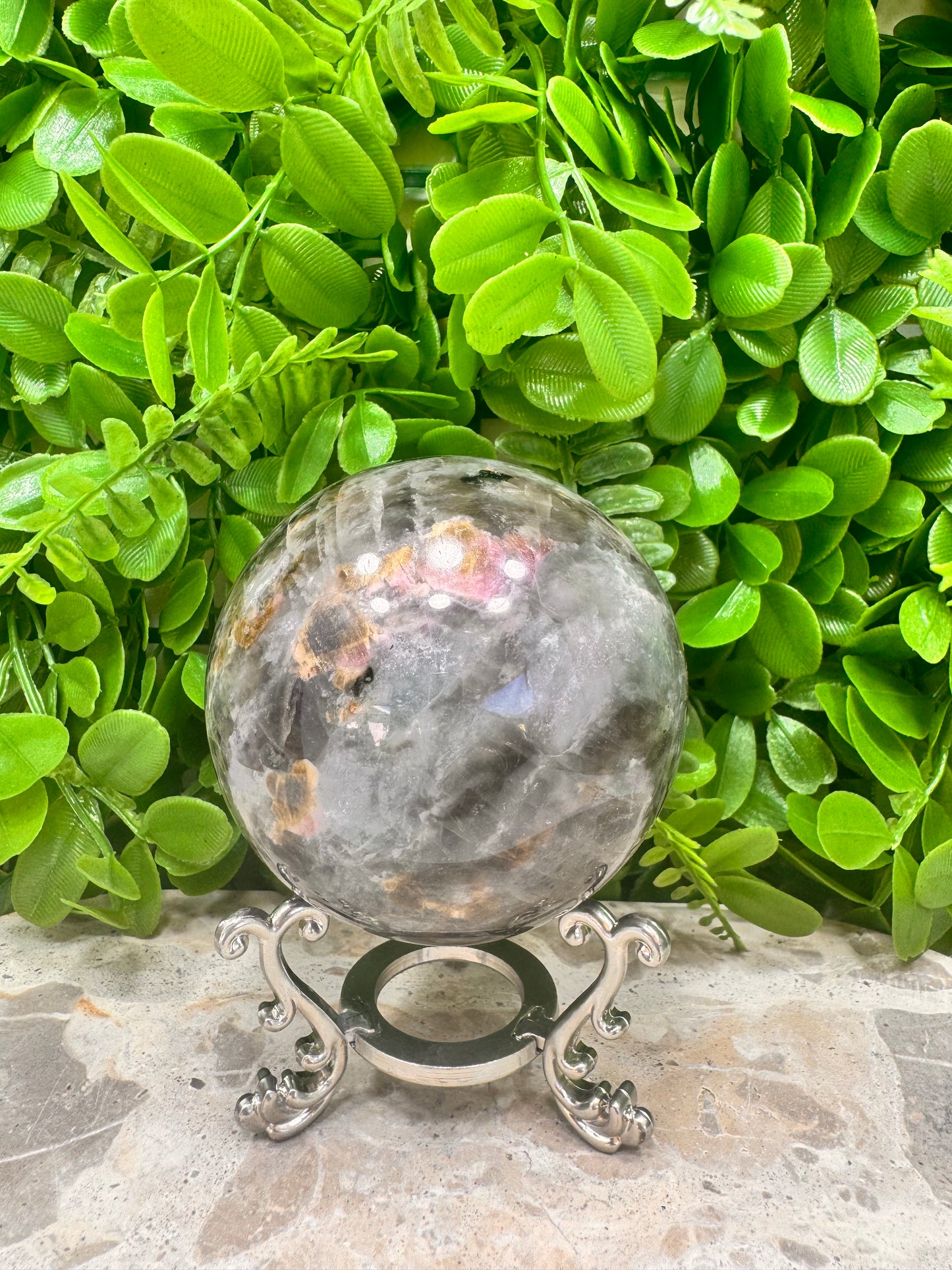 Smokey Quartz/Aquamarine/Tourmaline Sphere 716g