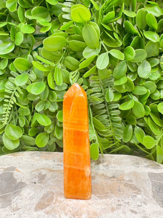 Crystalised Orange Calcite Point 156g