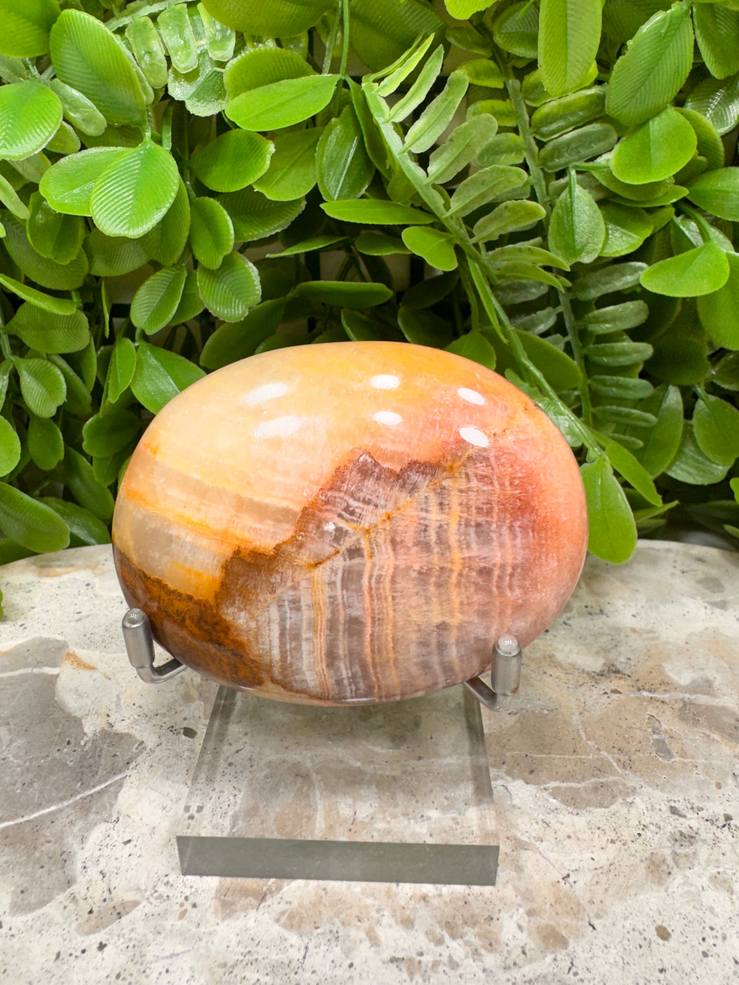 Peach Banded Calcite Palm Stone 152g