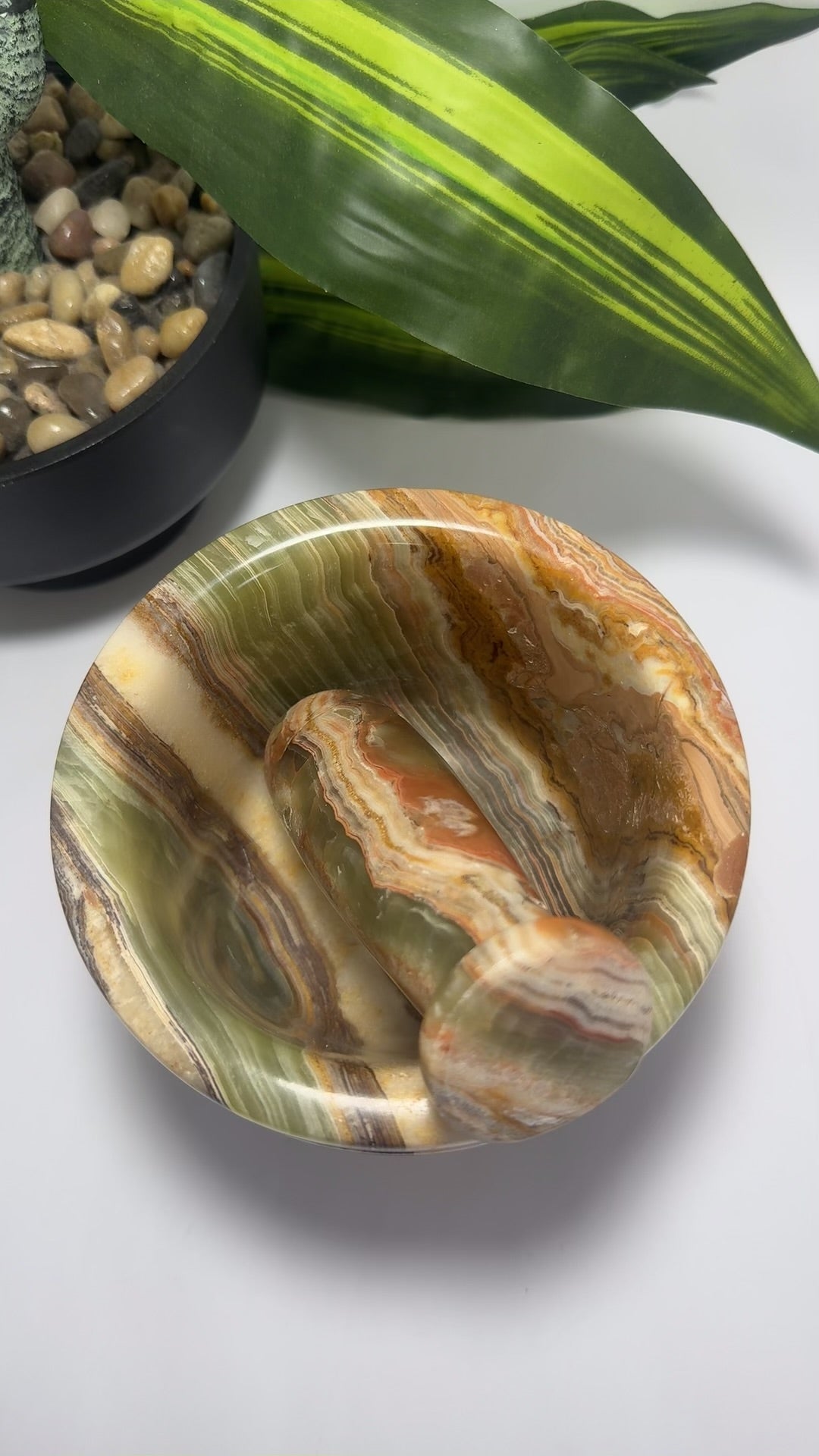 Green Banded Onyx Mortar and Pestle 2 pc 2.2kg