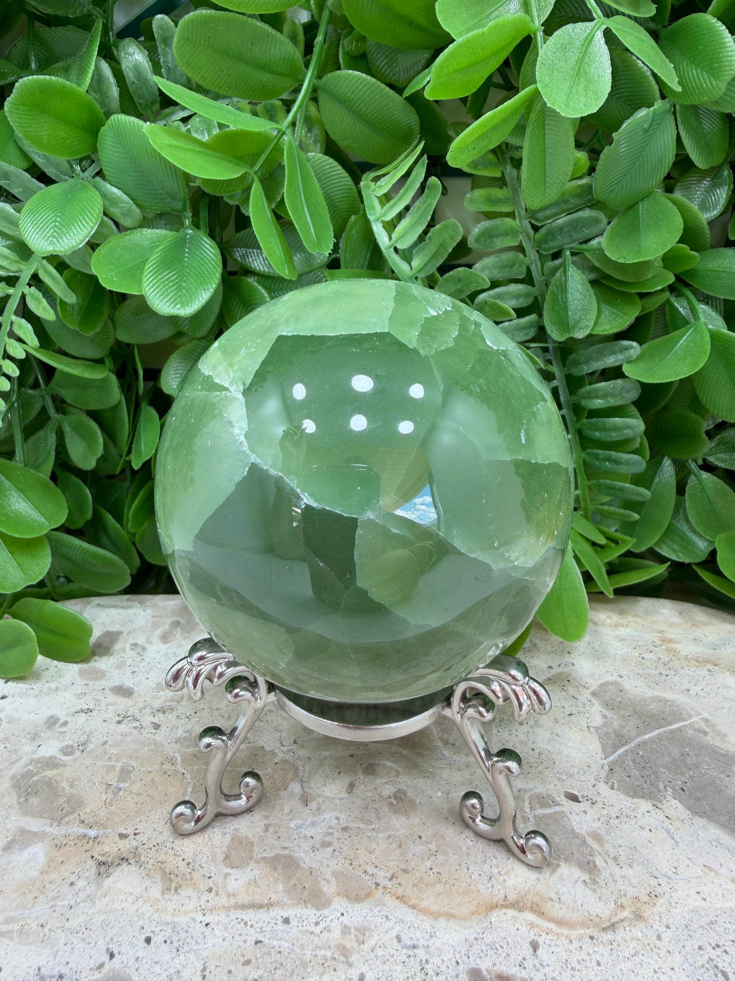 Emerald Kiwi Calcite Sphere 594g