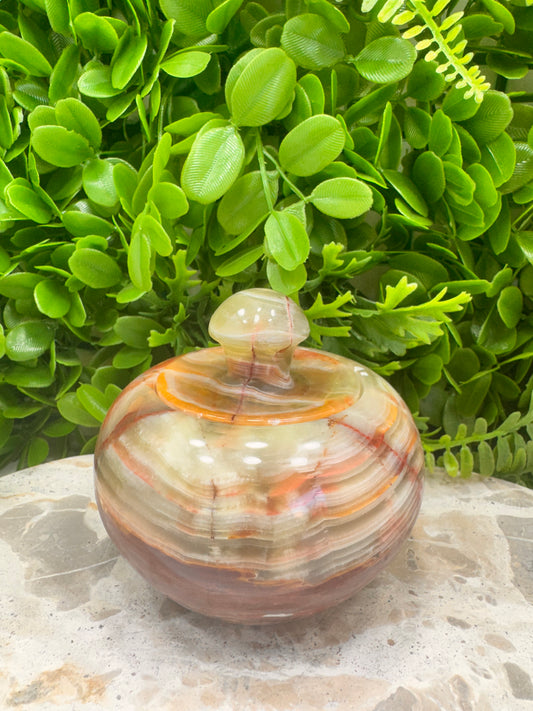 Green Onyx Apple Bowl with lid 614g