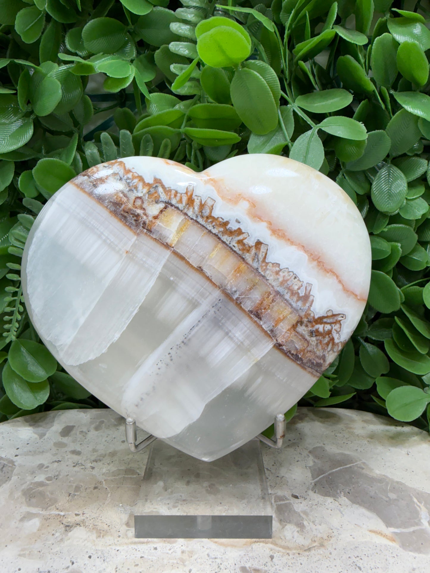 Dendritic Silky White Calcite Heart 808g