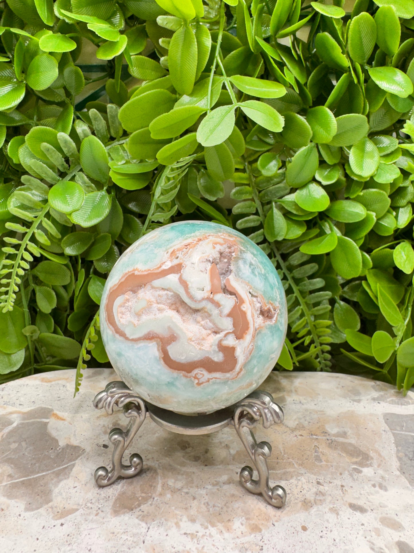 Blue Aragonite Sphere 488g