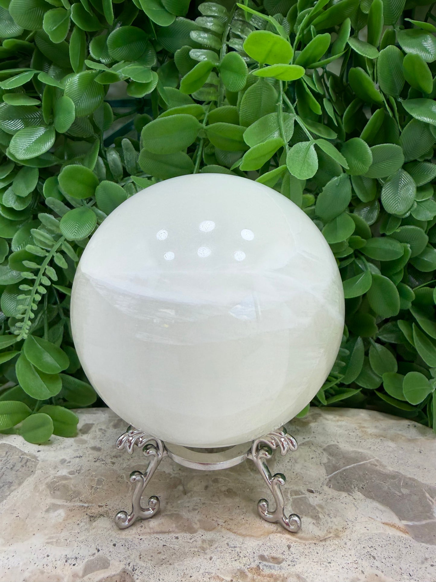 Silky White Calcite Sphere 1548g