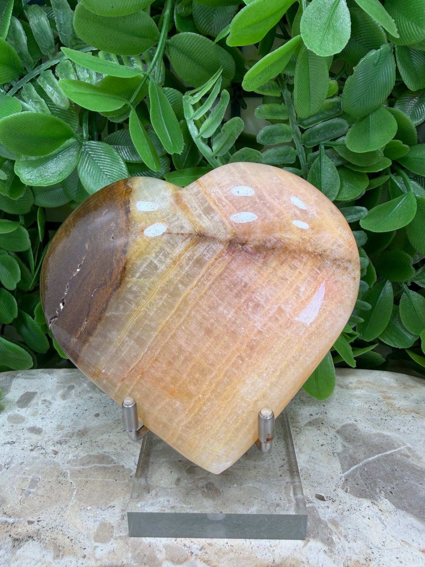 Peach Banded Calcite Heart 250g