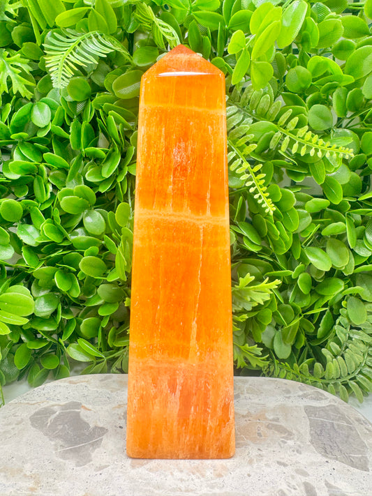Crystallised Orange Calcite Tower 1898g