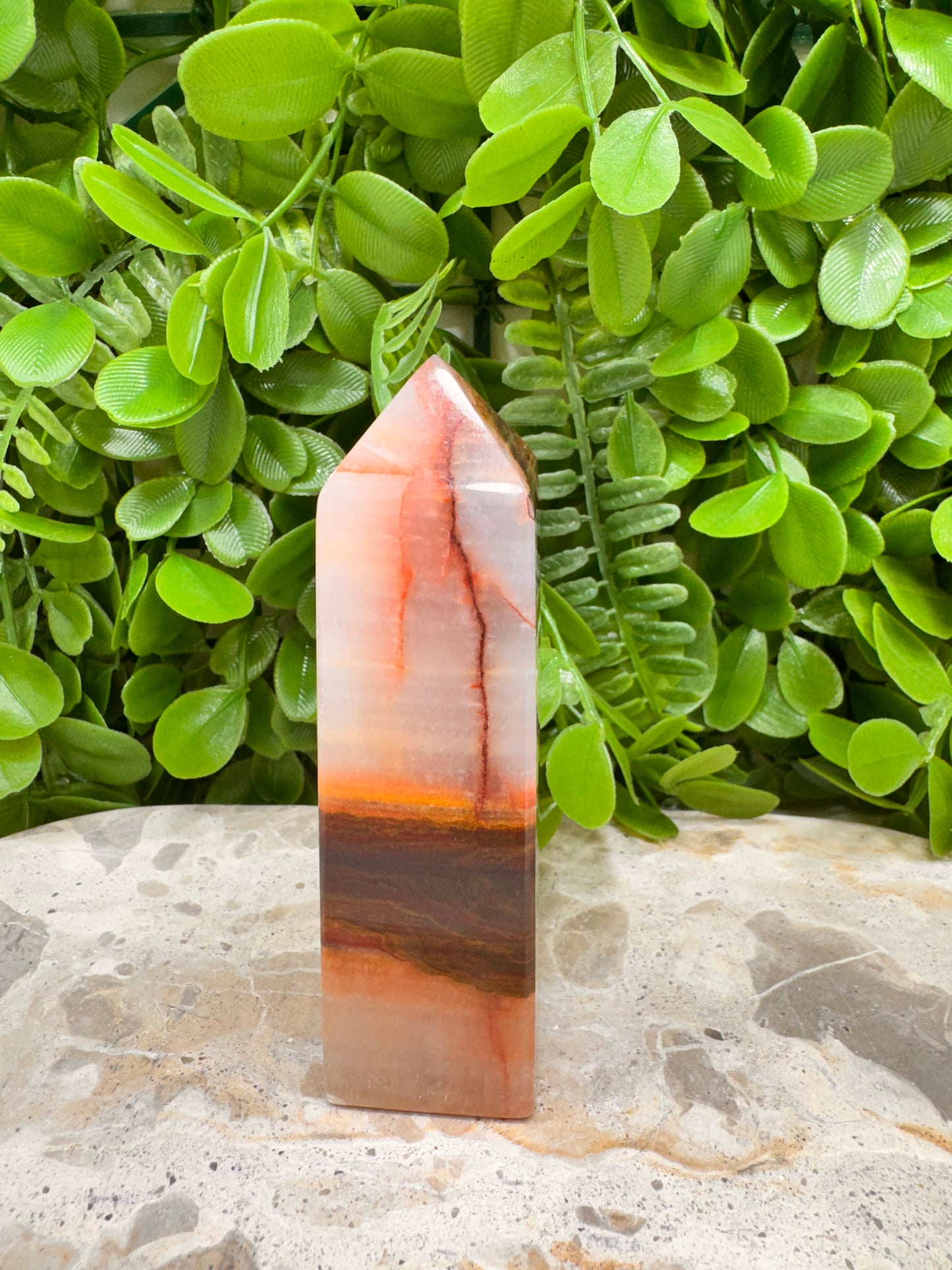 Peach Banded Calcite Tower 242g