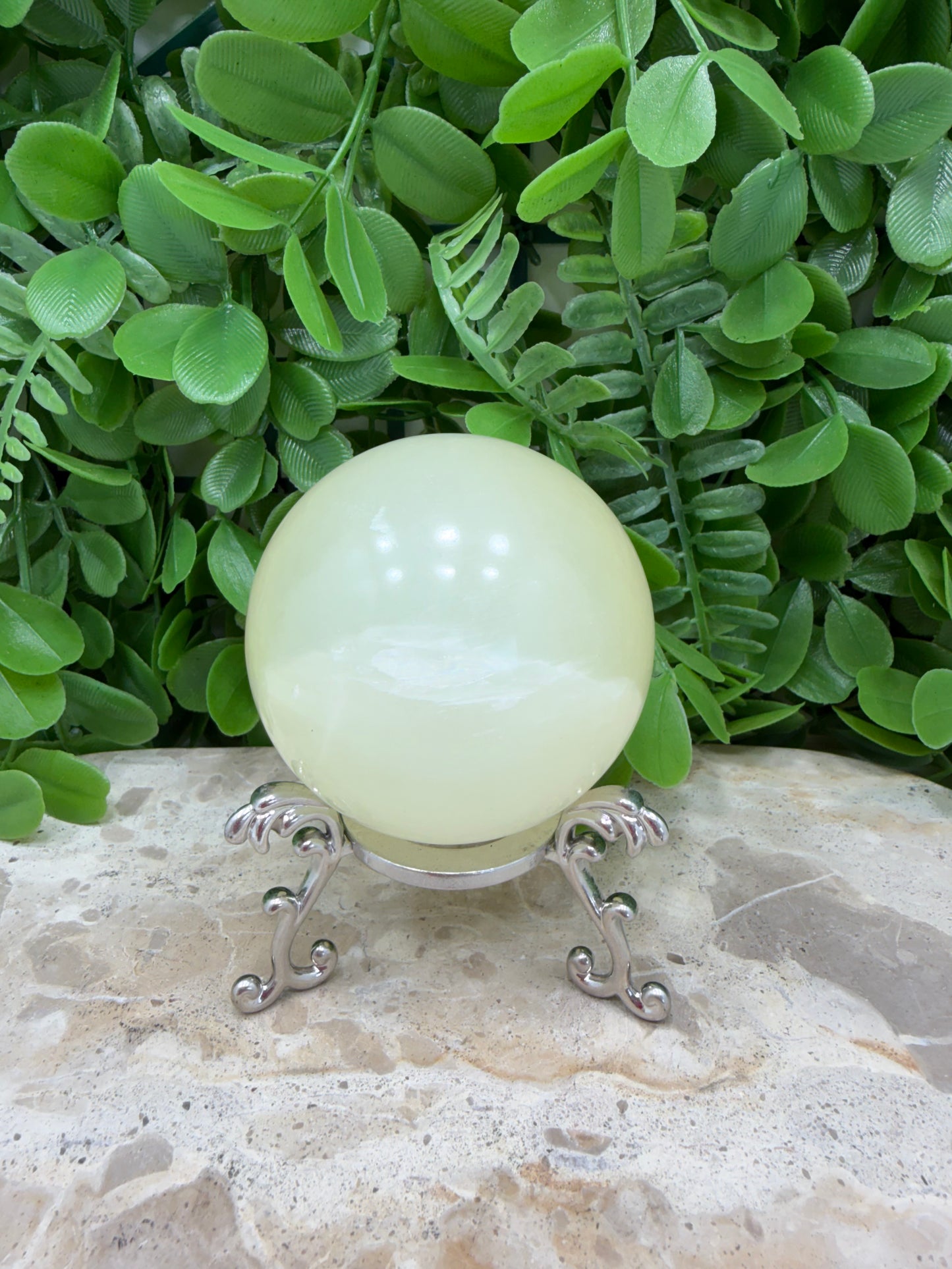 Silky White Calcite Sphere 392g