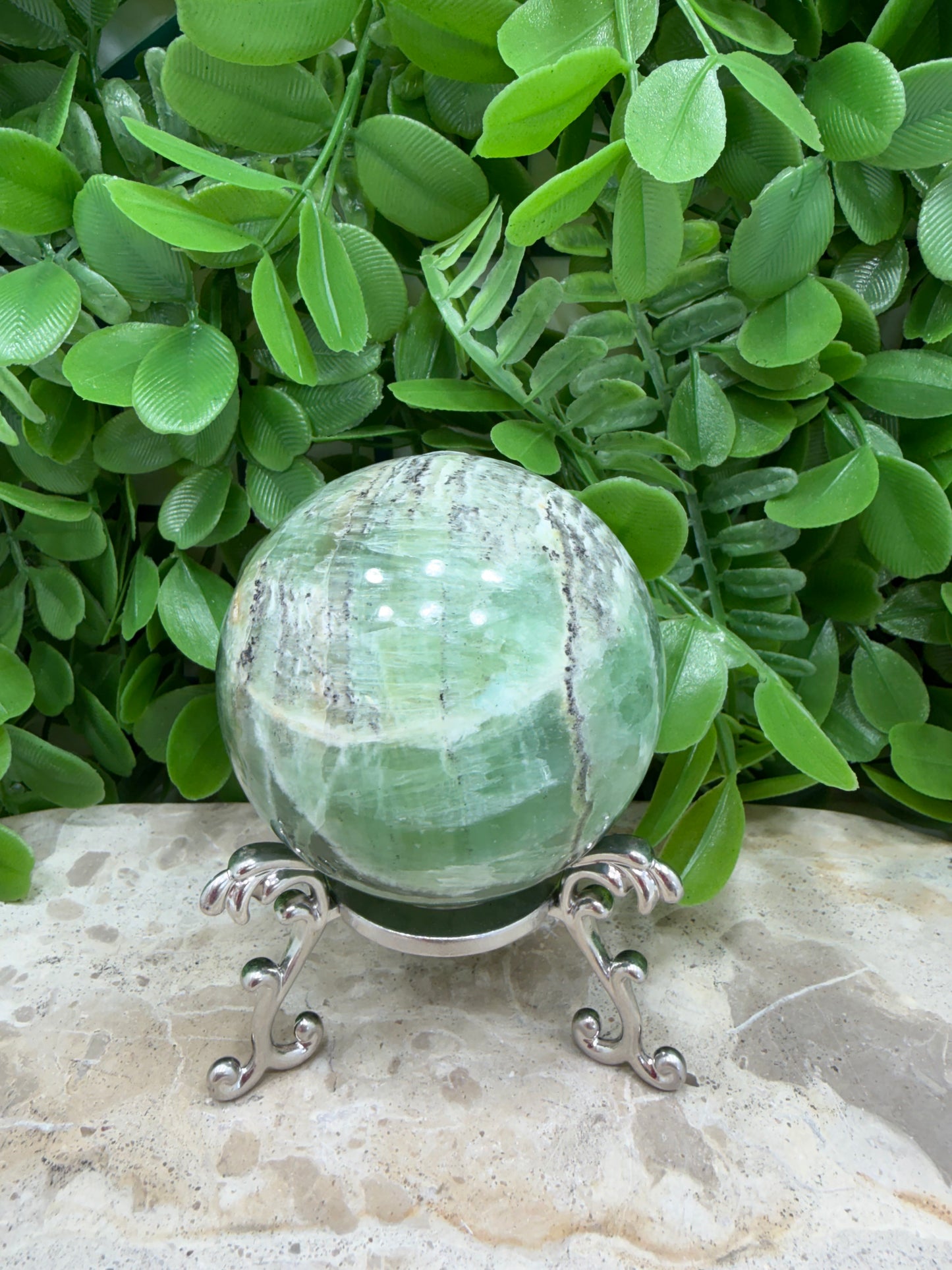 Emerald Kiwi Calcite Sphere 404g
