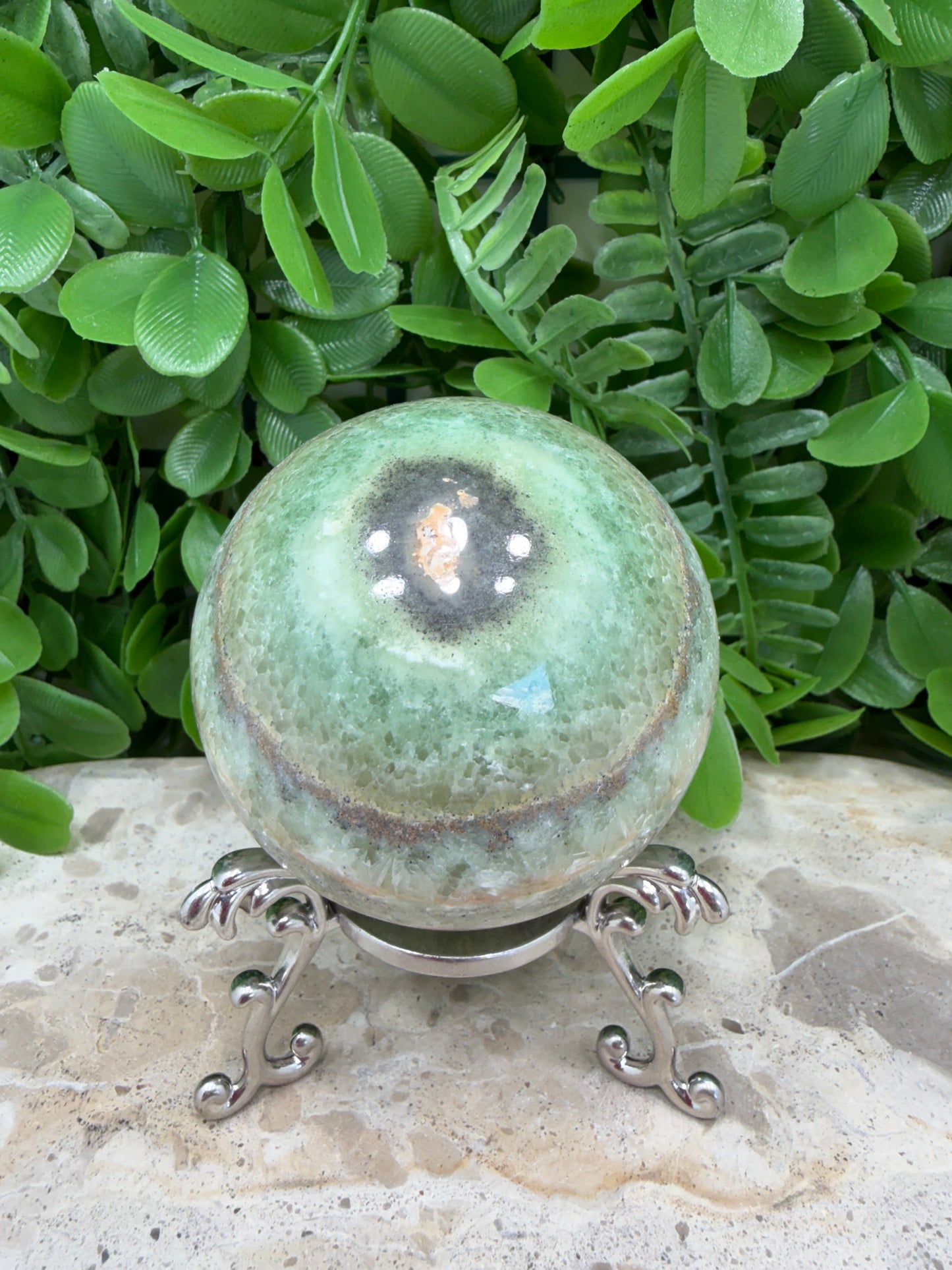Emerald Kiwi Calcite Sphere 414g