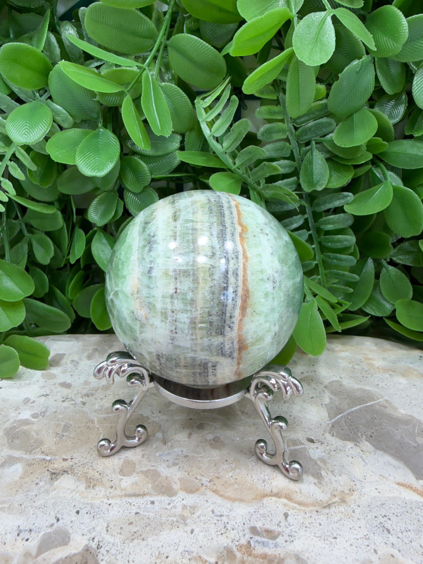 Emerald Kiwi Calcite Sphere 382g