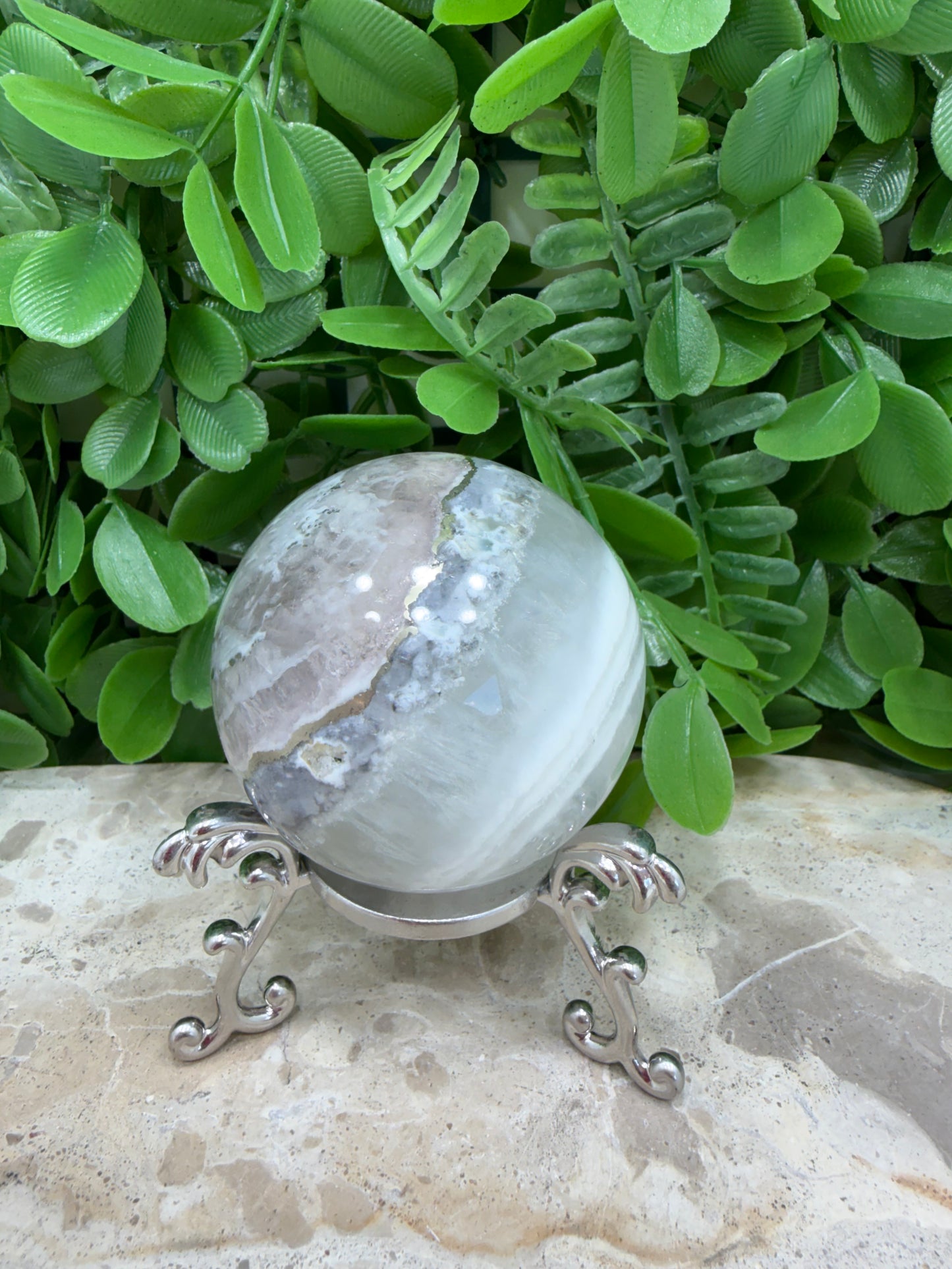 White Fluorite with Pyrite Sphere 302g