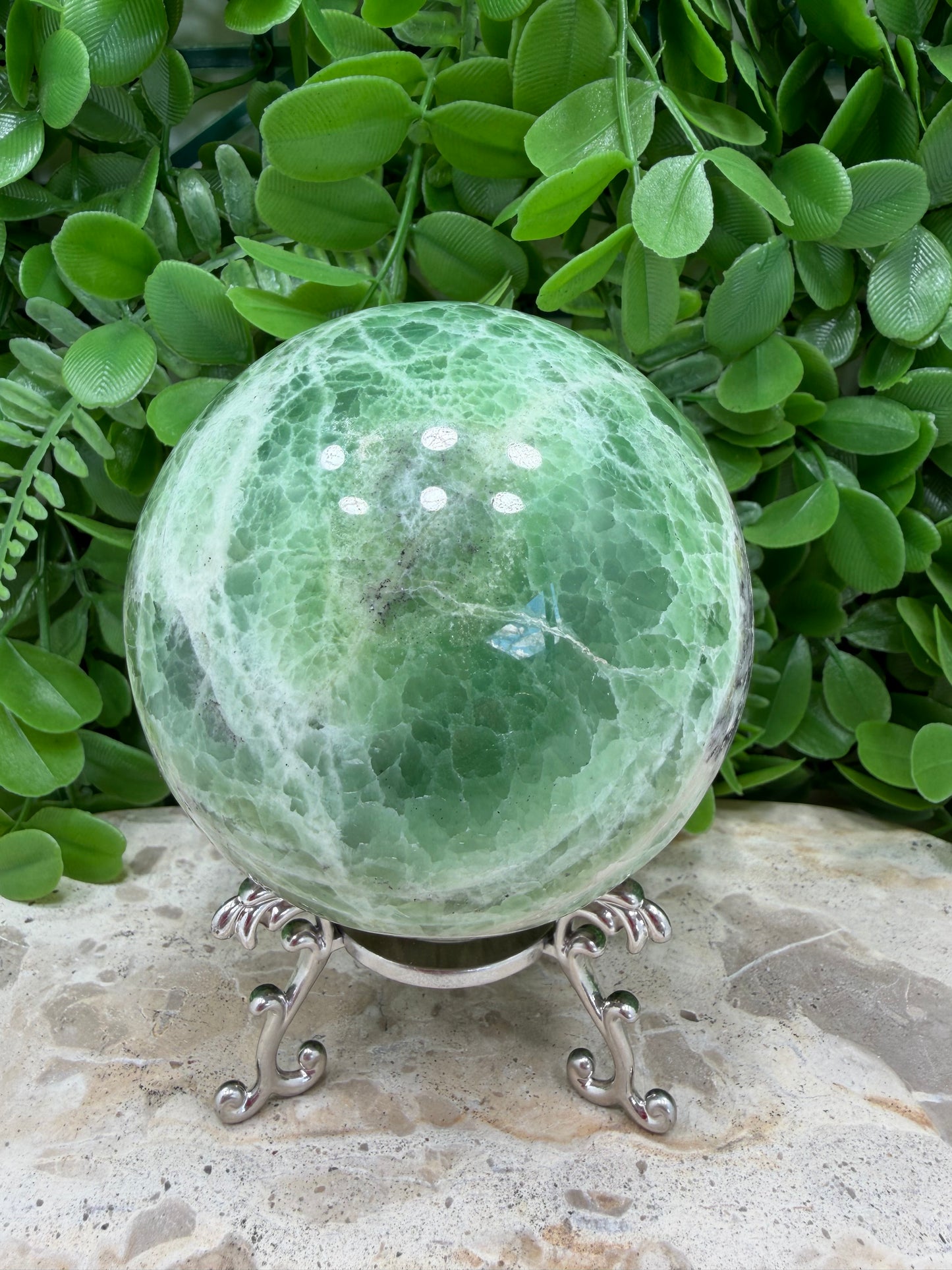 Emerald Kiwi Calcite Sphere 1122g
