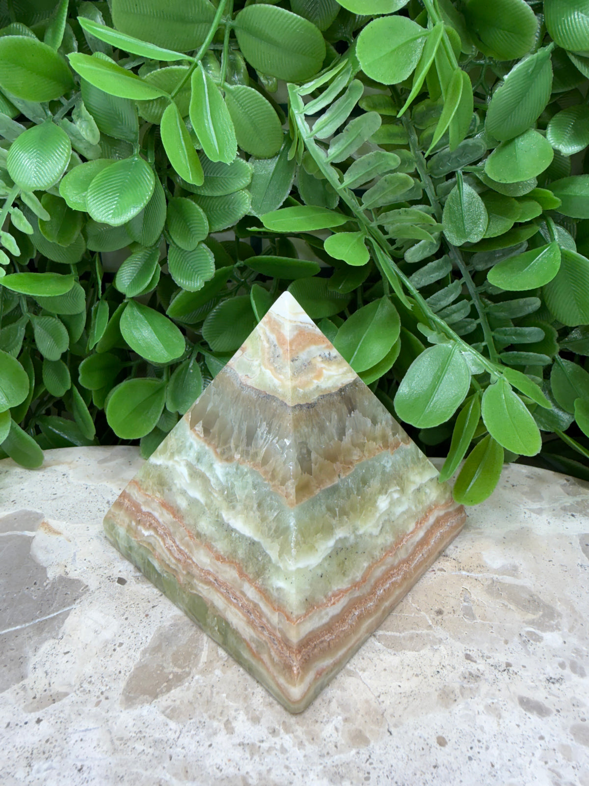 Emerald Kiwi Calcite Pyramid | Balance • Renewal • Harmony