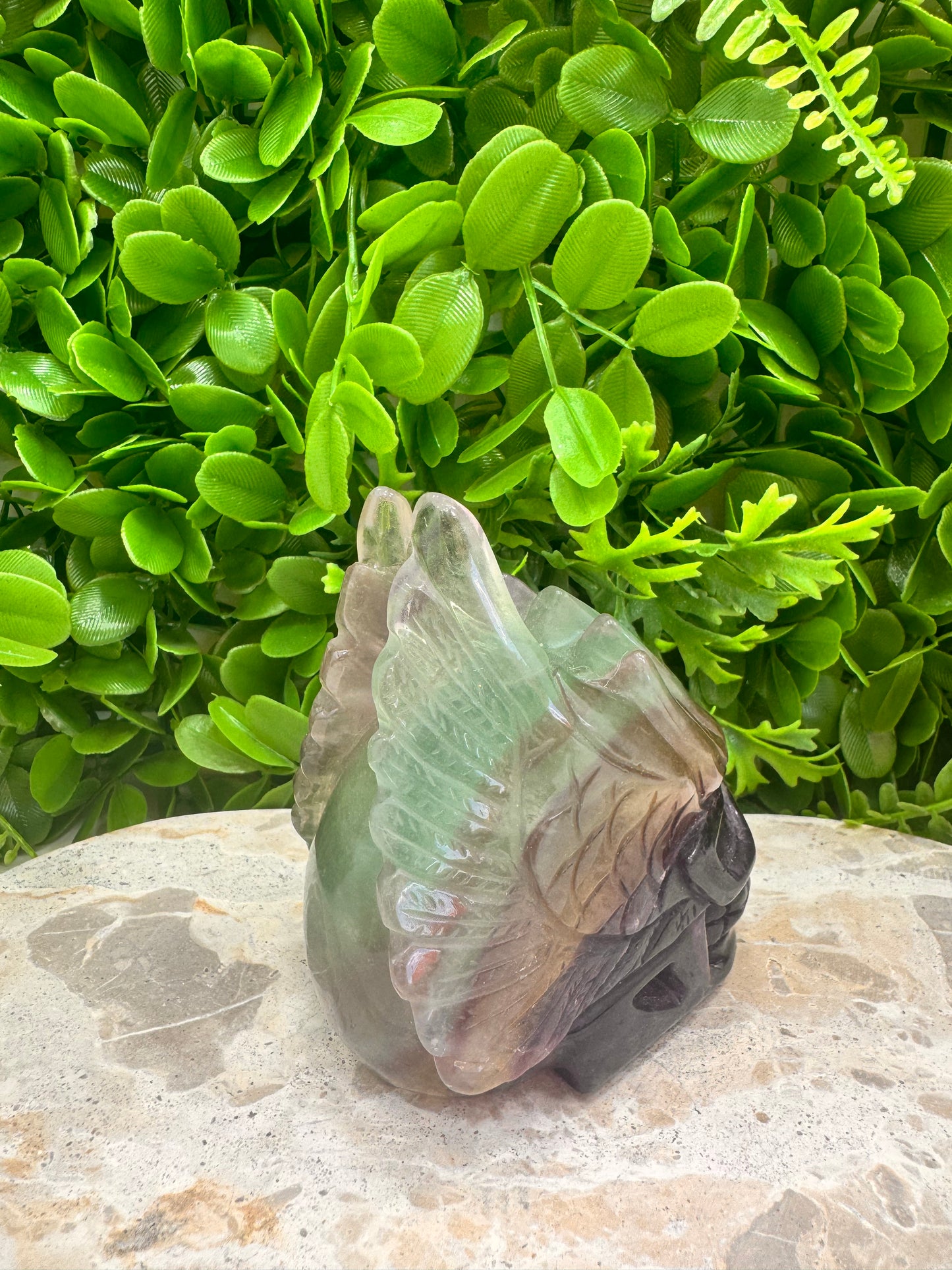 Rainbow Fluorite Winged Skull 836g