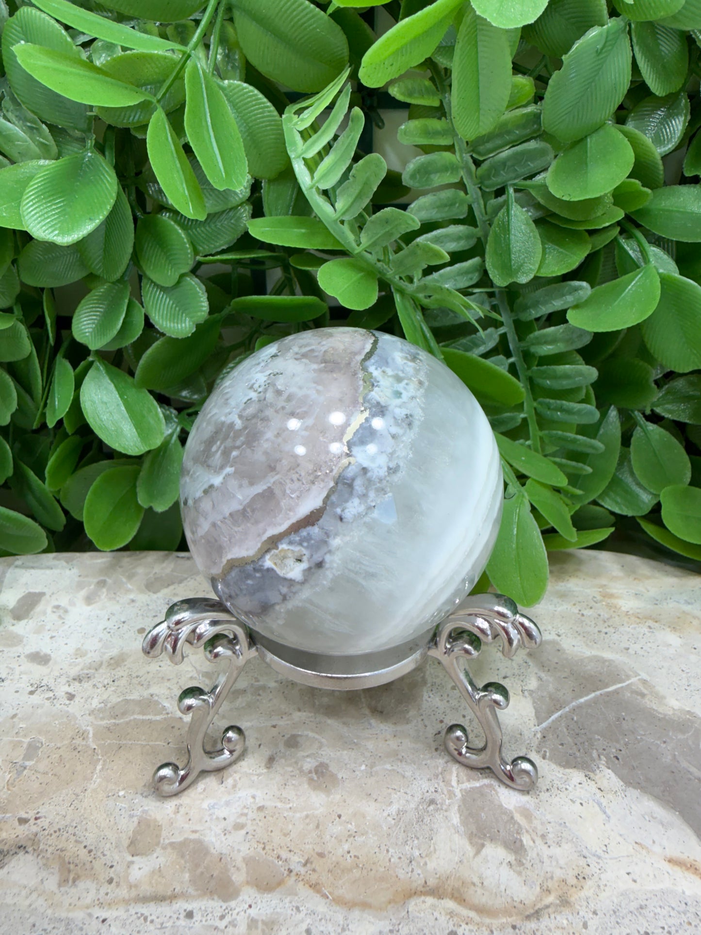 White Fluorite with Pyrite Sphere 302g