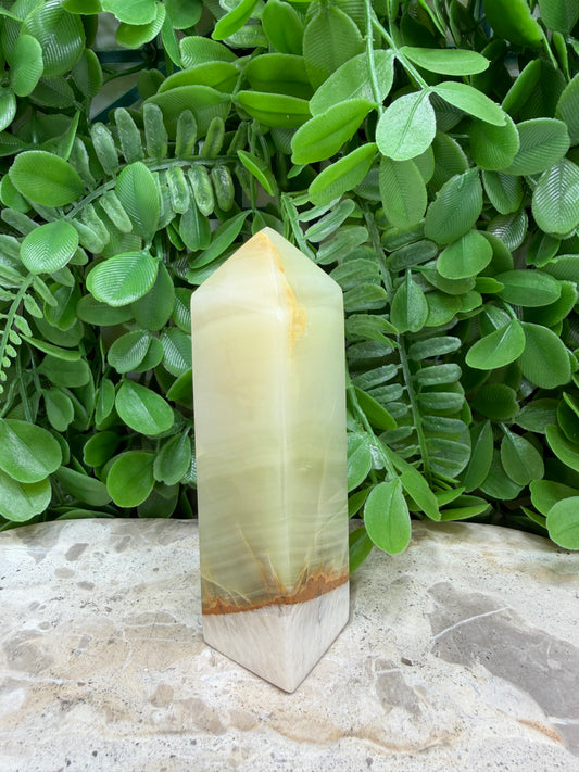 Green Onyx with White Calcite Tower | Protection • Strength • Grounding