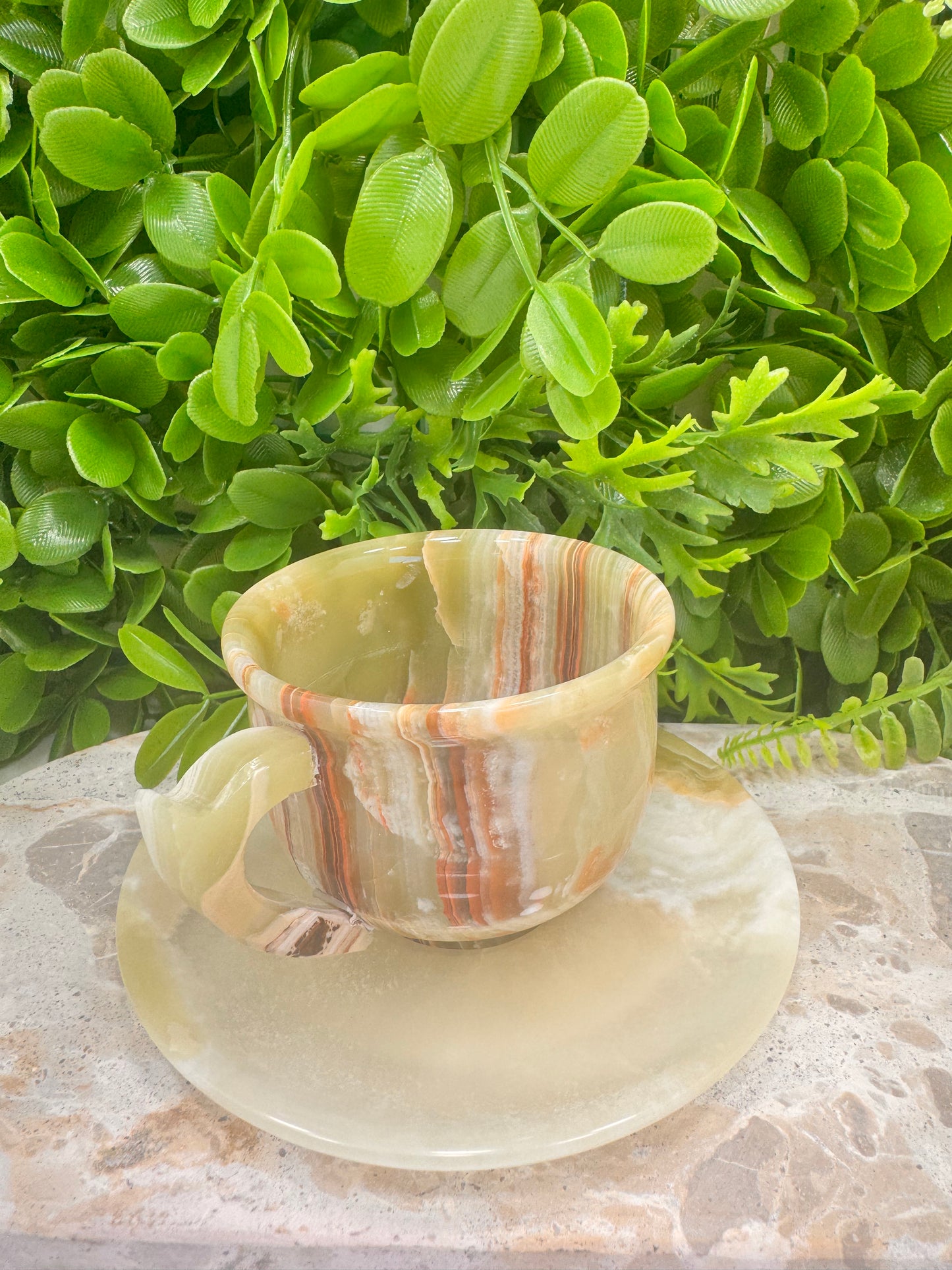 Green Banded Onyx Tea Set 2pce 358g